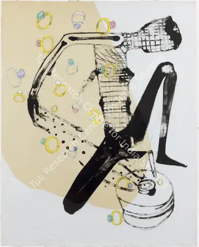Atul Dodiya (Artist), Sabari Throwing Rings Into The Chakki, 2005, Painting