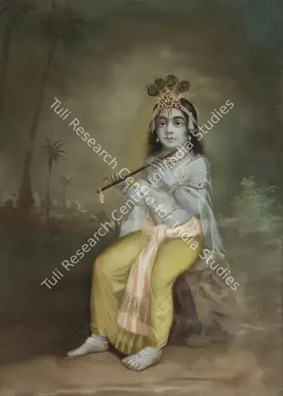 Ustad Allah Bukhsh (Artist), Untitled (Krishna with Flute Seated on a Rock), Painting