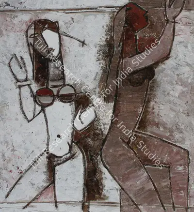 M.F. Husain (Artist), Untitled (Two Women), 1954, Painting