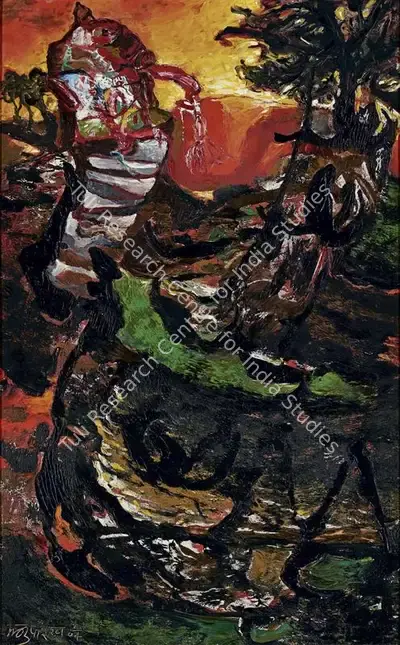Manu Parekh (Artist), Sunrise at Banaras - II, 2004, Painting
