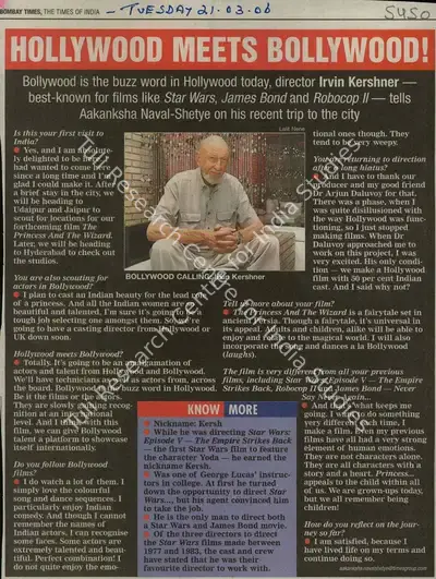 Aakanksha Naval-Shetye (Reporter), Hollywood meets Bollywood, 2006, Newspaper Clipping