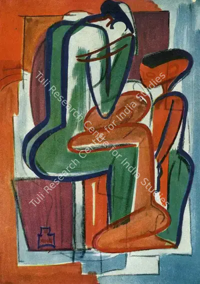 Shiavax Chavda (Artist), Mother and Children, 1947, Painting