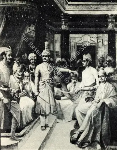 Raja Ravi Varma (Artist), Shri Krishna as envoy, 1906, Graphic Art