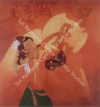 M.A.R. Chughtai (Artist), Krishna and the Gopis, Painting