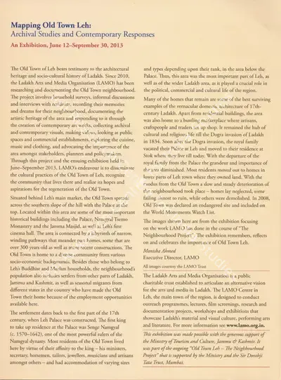 Monisha Ahmed (Essayist), Mapping Old Town Leh, 2014, Essay