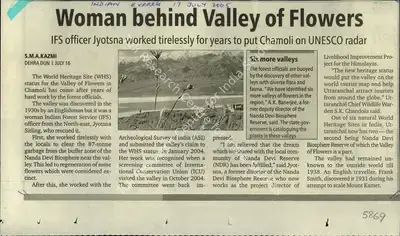 S.M.A. Kazmi (Writer), Woman behind Valley of Flowers, 2005, Newspaper Clipping