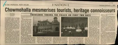 Omer Farooq (Reporter), Chowmohalla Mesmerises Tourists, Heritage Connoisseurs, 2005, Newspaper Clipping