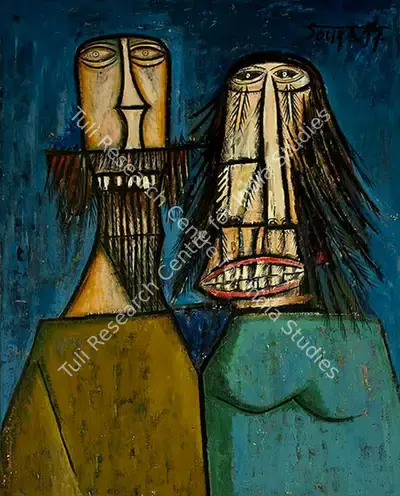 F.N. Souza (Artist), Man and Woman Laughing, 1957, Painting