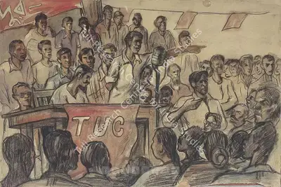 Bijon Choudhury (Artist), Tuc Rally In Calcutta, 1946, Painting