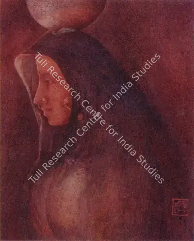 Manishi Dey (Artist), A Woman carrying a Water Jar, 1957, Painting