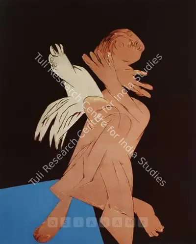 Tyeb Mehta (Artist), Falling Figure With Bird, 1988, Painting