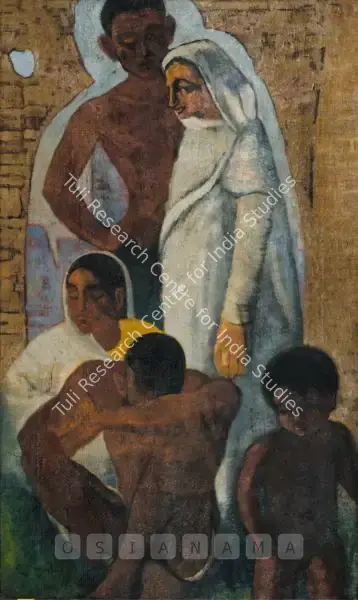 B.C. Sanyal (Artist), Refugee Family, 1948, Painting