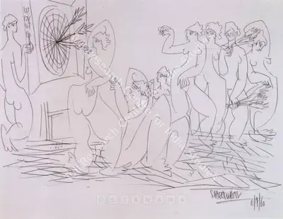 Sadequain (Artist), Untitled, 1963, Drawing