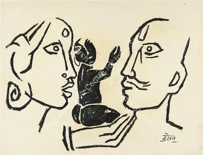 M.F. Husain (Artist), Family, 1955, Painting