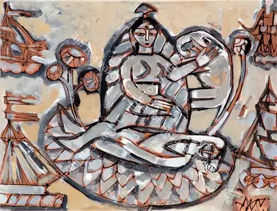 Nirode C. Mazumdar (Artist), Untitled, 1961, Painting