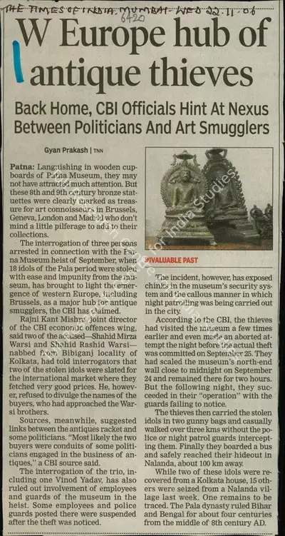 Gyan Prakash (Reporter), W Europe hub of Antique thieves, 2006, Newspaper Clipping