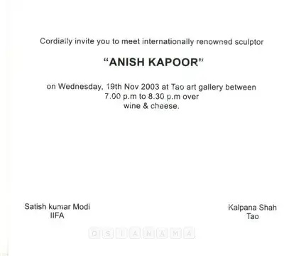 Anish Kapoor (Artist), Anish Kapoor, 2003, Solo Exhibition Invitation