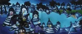 Manu Parekh (Artist), Benaras In Blue, 2004, Painting