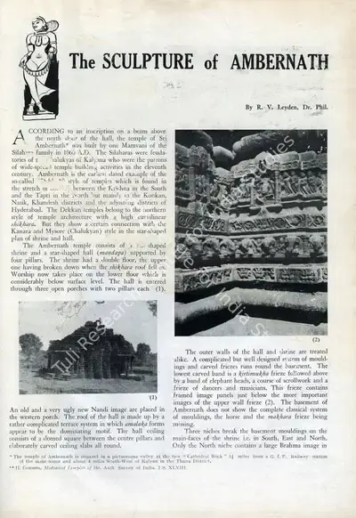 R. Von Leyden (Essayist), The Sculpture of Ambernath, 1946, Essay
