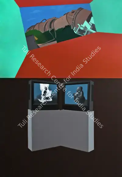 Babu Eshwar Prasad (Artist), Burning Monk, Laughing Buddha And Junk Garden, 2006, Painting