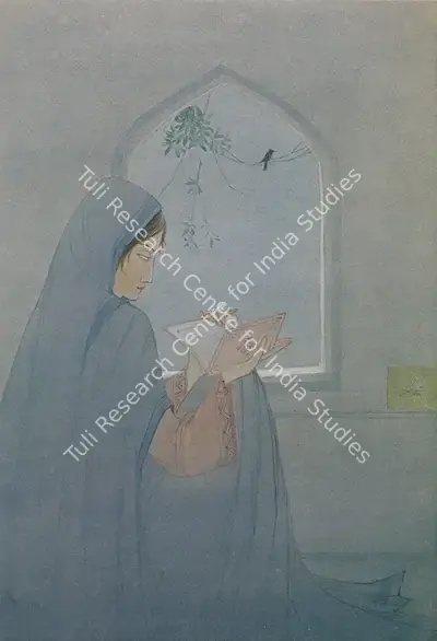 M.A.R. Chughtai (Artist), Lady Reading at the Window, Painting