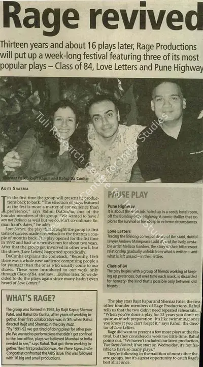 Aditi Sharma (Reporter), Rage Revived, 2005, Newspaper Clipping