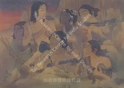 Ramgopal Vijaiwargiya (Artist), Draupadi And The Five Pandavas, 1940, Painting