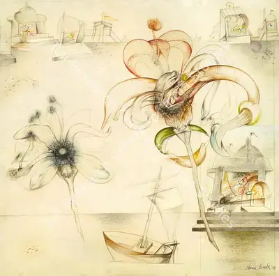 Manu Parekh (Artist), Falling Flower, 1988, Painting