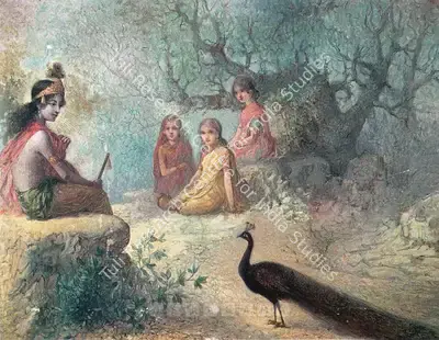 Ustad Allah Bukhsh (Artist), Krishna With Gopis, Painting