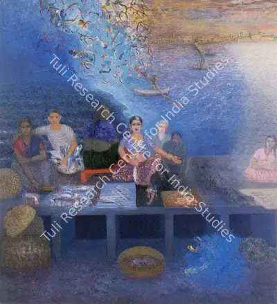 Sundaram, Vivan (Artist). Fisherwomen of Bombay, n.d. | Painting, So.Bom/26.03.89
