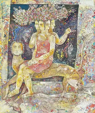 Sakti Burman (Artist), Lady With Four Heads, 2004, Painting