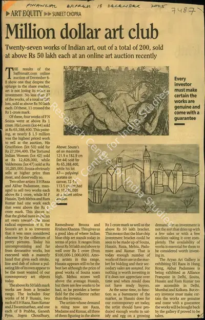 Suneet Chopra (Reporter), Million dollarart club, 2005, Newspaper Clipping