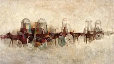 O.P. Sharma (Artist), Horse Carts, 1963, Painting