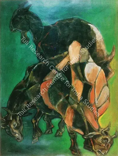 Paritosh Sen (Artist), Three Goats, 1988, Painting