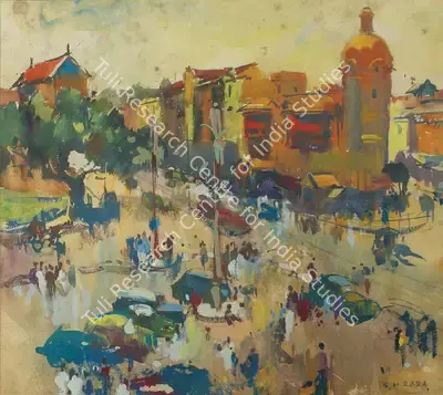 S.H. Raza (Artist), Street Scene, 1945, Painting