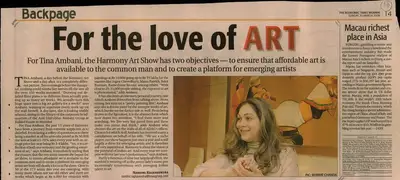 Nandini Raghavendra (Reporter), For the Love of Art, 2008, Newspaper Clipping