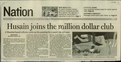 Namita Kohli (Reporter), Husain joins the million dollar club, 2008, Newspaper Clipping