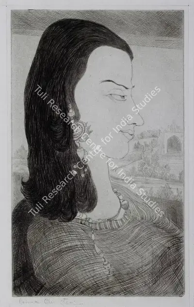 M.A.R. Chughtai (Artist), Portrait of a Woman, Graphic Art