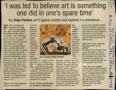 Prashant Jhadav (Photographer), I was Led to Believe Art is Something One did in One's Spare Time, 2007, Newspaper Clipping