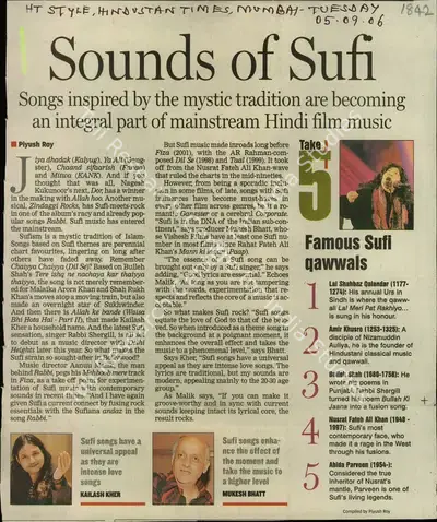 Piyush Roy (Reporter), Sounds of Sufi, 2006, Newspaper Clipping