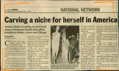Palak Nandi (Reporter), Carving a Niche for Herself in America, 2003, Newspaper Clipping