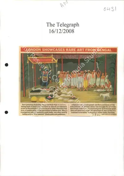 Amit Roy (Reporter), Lodon Showcases Rare Art from Bengal, 2008, Newspaper Clipping