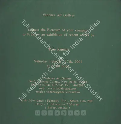 Ramkumar (Artist), Ram Kumar, 2001, Solo Exhibition Invitation