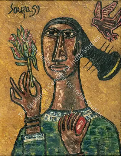 F.N. Souza (Artist), Untitled (Woman with Flower), 1959, Painting