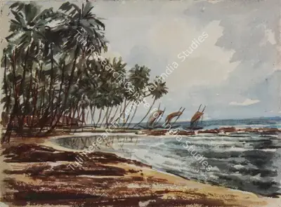N.S. Bendre (Artist), Coastal View, 1952, Painting