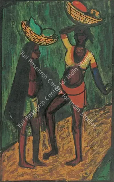 H.A. Gade (Artist), Girls from Matheran - Hill Station, 1948, Painting