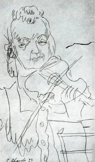 Shiavax Chavda (Artist), Hungarian Musician, 1939, Drawing