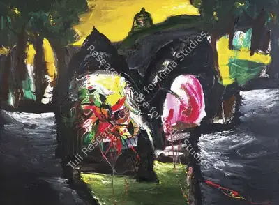 Manu Parekh (Artist), Festival at Temple of Benaras, 2004, Painting