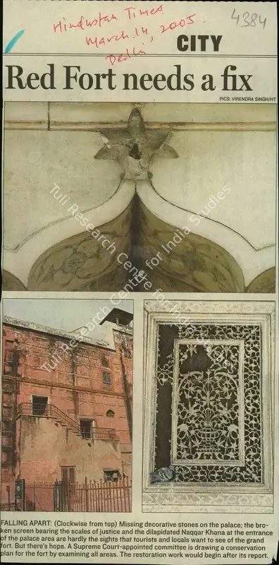 Virendra Singh (Reporter), Red Fort Needs a fix, 2005, Newspaper Clipping