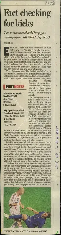 Arjun Sen (Reporter), Fact Checking for Kicks, 2007, Newspaper Clipping